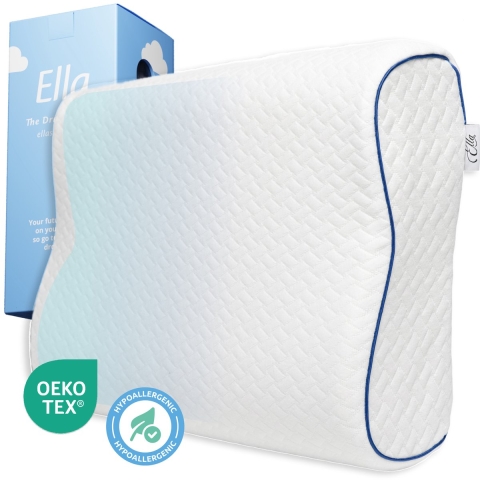 Ella Wave - Orthopedisch Hoofdkussen - Ergonomisch Traagschuim - 60 x 40 cm - Wit