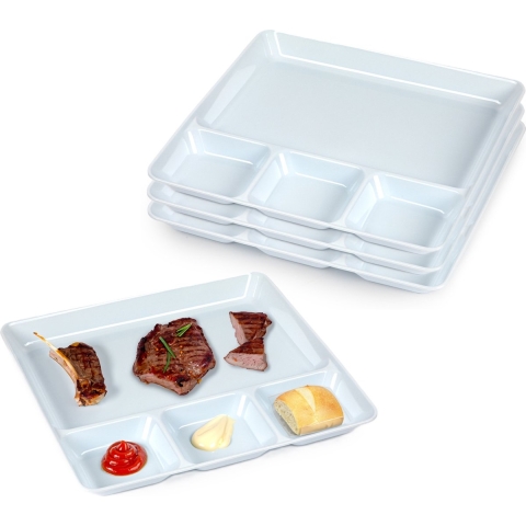 Plasticforte Gourmetborden - 8x stuks - wit - 4-vaks - kunststof - 26 x 24 cm -