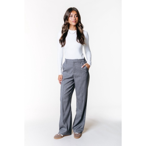 Colourful Rebel Rus Stripe Straight Pants - Dames Broeken - Elastische Tailleband - Grijs