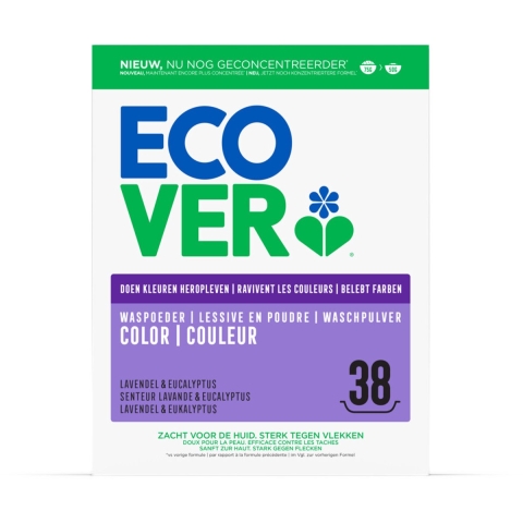 2+1 gratis: Ecover Waspoeder Color 38 Wasbeurten 1,9 kg