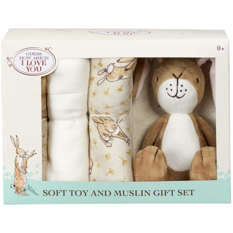 Pluche Rainbow Designs Guess How Much I Love You Toy & Muslin Set