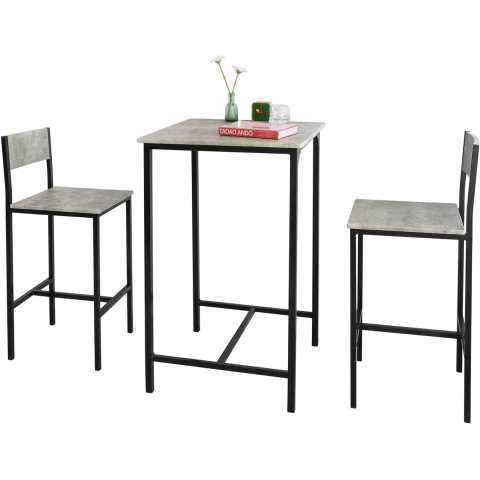 Sobuy bartafel met stoelen - Grijs - 60x60x97 cm