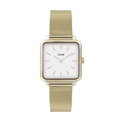 Cluse La Tétragone - Polshorloge - 28.5 mm - Goudkleurig mesh bandje - Wit