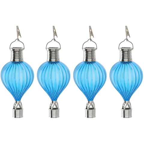 Cepewa LED ballonhanger - 4x - blauw - H17 cm - luchtballon - tuinverlichting/buitenlamp -