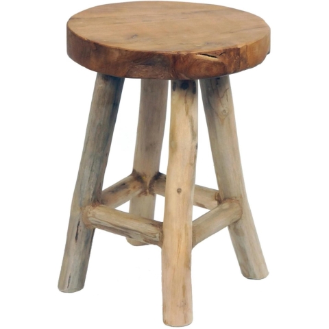 Plantverhoger / planten tafeltje - teak hout - lichtbruin - D30 x H42 cm -