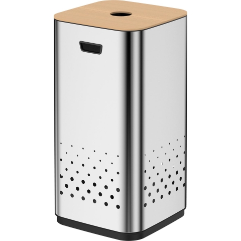 Luzzo ® wasmand glanzend verchroomd 50 liter met bamboo deksel
