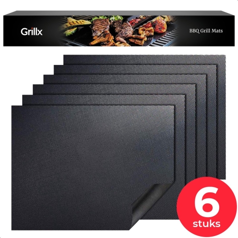 GrillX Barbecue mat 6 stuks herbruikbare bakmat 40 x 33 cm anti-kleef