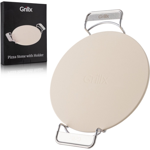 GrillX Pizzasteen met houder 30,5 cm diameter oven en bbq pizza steen -