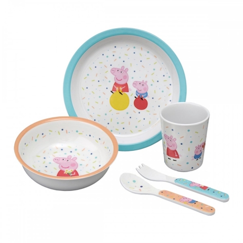 Petit Jour Paris Serviesset - Melamine - 5 Onderdelen - Peppa Pi - Petit Jour Paris - OneSize - Serviesset