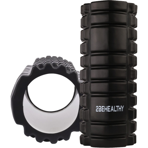 2BEHEALTHY Foam Roller Massage - 33 cm - Medium Hardheid - Foamrollers - Foamrol - Massage Roller - Massageroller - Spier Roller - Yoga - Zwart