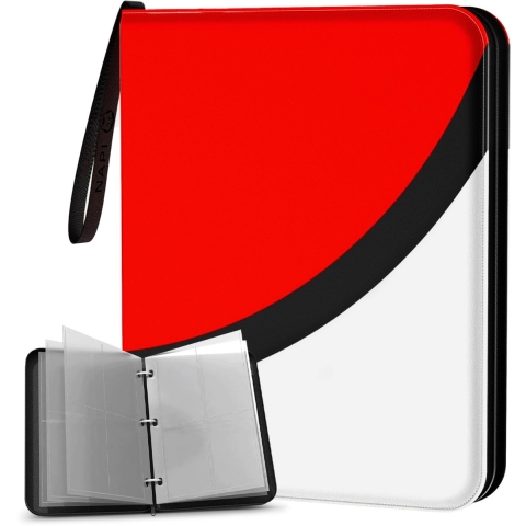 NAPI Verzamelmap - Binder Map voor 400 Kaarten - 4 Pocket - Kunstleer - Ritssluiting - A5 Formaat - Rood/Wit