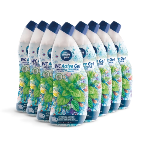 8x Ambi Pur Toiletreiniger Wc Active Gel Mint & Jasmijn 750 ml