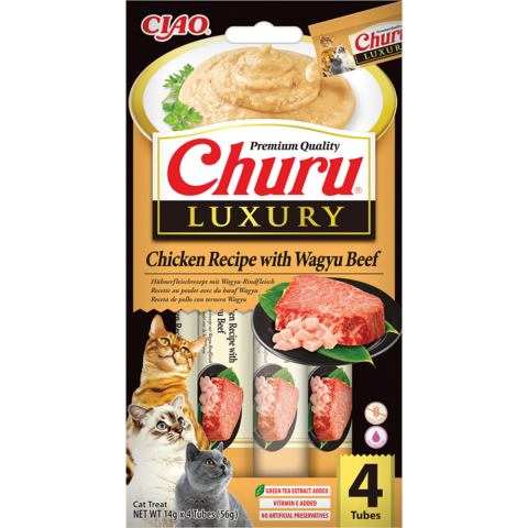 12x Ciao Kattensnack Churu Luxury Chicken & Wagyu Beef 4 x 14 gr