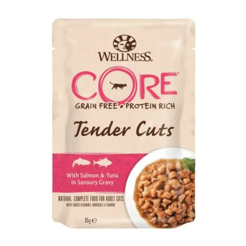 48x Wellness Core Kattenvoer Tender Cuts Zalm - Tonijn 85 gr