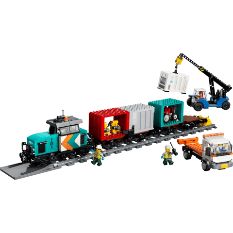 Containertrein met kraan en vrachtwagen