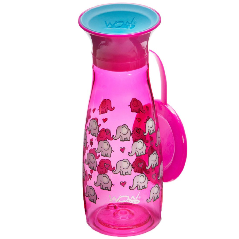Wow Cup Drinkfles - Mini - 350 ml - Roze m. Olifanten - Wow Cup - OneSize - Drinkflessen
