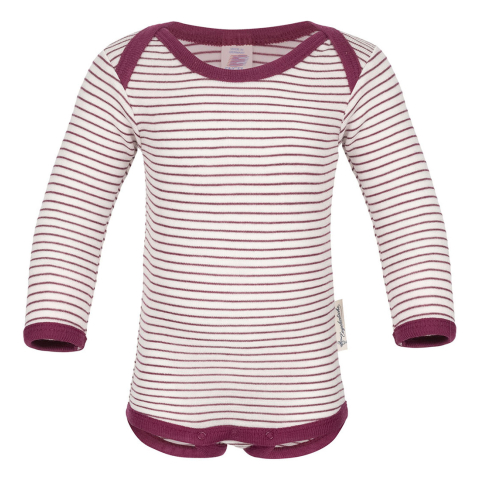 Engel Romper l/s - Wol/Zijde - Natural/Orchid - Engel - 62/68 - Rompers Lange Mouw