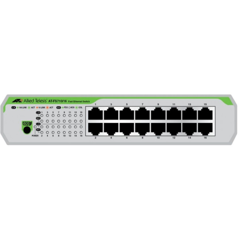Allied Telesis AT-FS710/16 - Unmanaged Switch - 16x RJ-45 Ethernet 100Mbps - 3,2Gbps
