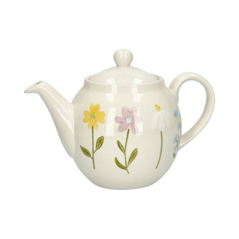 Theepot, steengoed, wilde bloemen, 1,3 liter