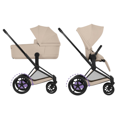 Kinderwagen Cybex e-Priam 5 Comfort Matt Black/Cozy Beige incl. Foldable Carrycot