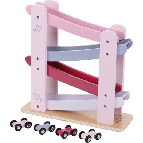 Jipy Houten Autobaan + 4 Auto's Roze