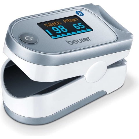 Beurer PO 60 Bluetooth® Saturatiemeter - Pulse-oximeter – Zuurstofmeter vinger - Hartslagmeter - Klinisch gevalideerd – beurer HealthManager Pro app – Kleurendisplay - Medisch gecertificeerd - Incl. batterijen – 5 Jaar garantie - Wit/grijs