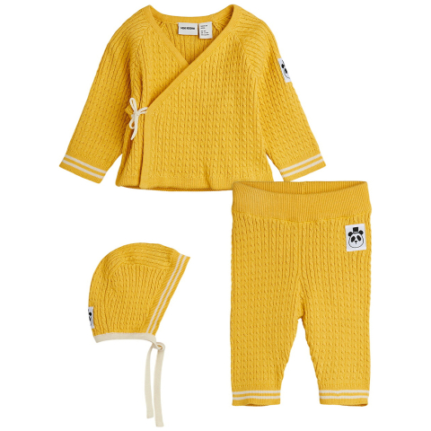 Mini Rodini Set - Blouse/Broek/Babymuts - Gebreid - Geel - Mini Rodini - 62 - Shirts