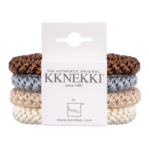 Kknekki Elastische Haarband - 4-pack - Beige/Blauw/Bruin/Glitter - Kknekki - OneSize - Haaraccessoires