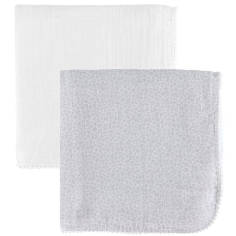 Jack o Juno Wikkeldoek - 120x120 cm - 2-pack - Pom Pom - Pearl/G - Jack o Juno - OneSize - Wikkeldoeken
