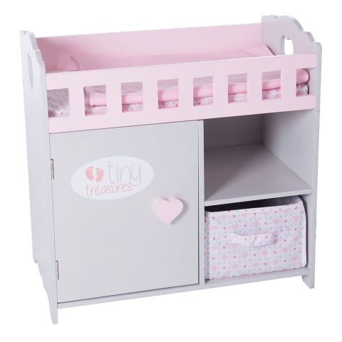 Tiny Treasures Poppen Accessoires - Verschoningstafel - Grijs/Ro - Tiny Treasures - OneSize - Poppen Accessoires