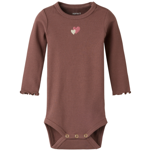 Name It Romper l/s - Rib - NbfHanilia - Kastanjebruin - Name It - 50 - Rompers Lange Mouw