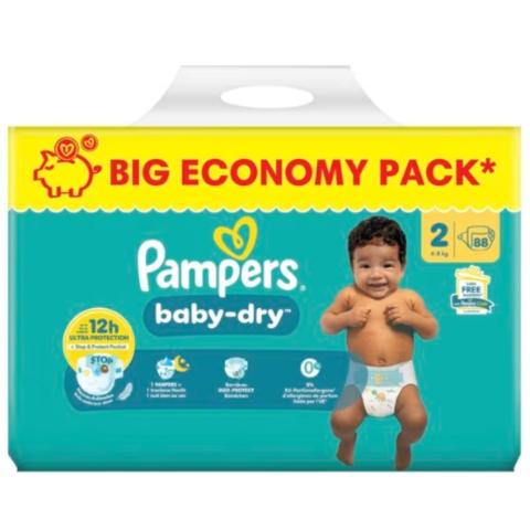 2x Pampers Baby Dry Luiers Maat 2 (4-8kg) 88 stuks