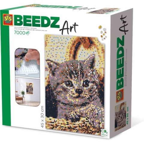 SES Beedz Art - Poes - Kat - 7000 strijkkralen - kunstwerk van strijkkralen - complete set inclusief grondplaten en strijkvel