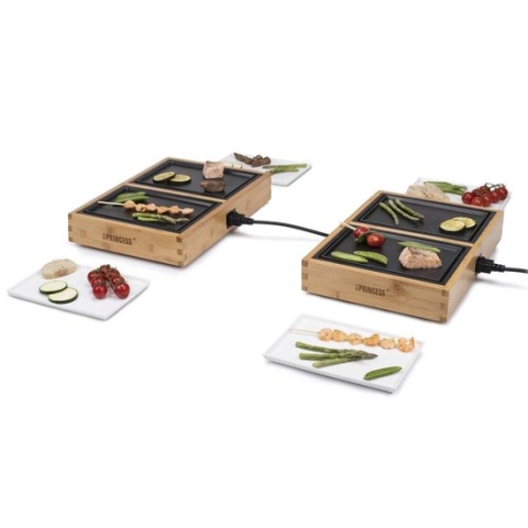 Princess Dinner4all Pure 104040 – Gourmetstel - Teppanyaki - Grill & Bakplaat - 2 meter snoer - 4 personen - Bamboe - Uit te breiden tot 10 personen