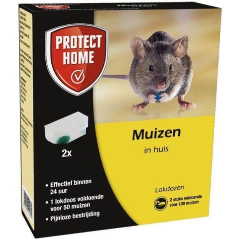 Protect Home Express Lokdoos Muizen - 2 Stuks - Muis Bestrijden - Effectief Binnen 24 Uur - Goed voor 100 Muizen