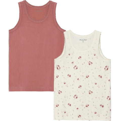 Minymo Onderhemd - 2-pack - Viscose - Peach Zweep m. Bloemen - Minymo - 7 jaar (122) - Hemden