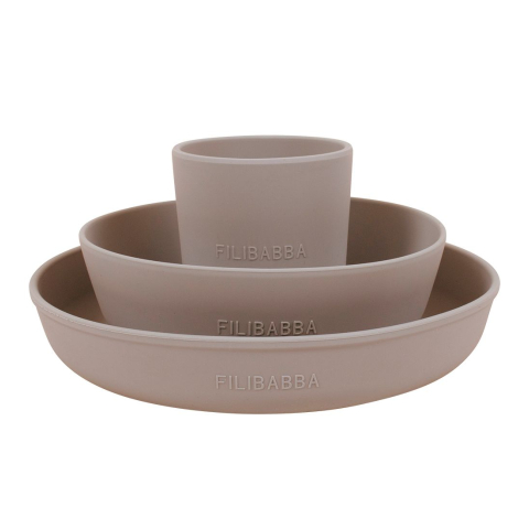 Filibabba Serviesset - Silicone - 3 Onderdelen - Warm Grey - Filibabba - OneSize - Serviesset