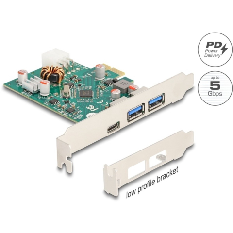 DeLOCK PCI Express x1 Card to 1 x external USB Type-C female PD 30 W + 2 x external USB Type-A female USB 5 Gbps usb-controller