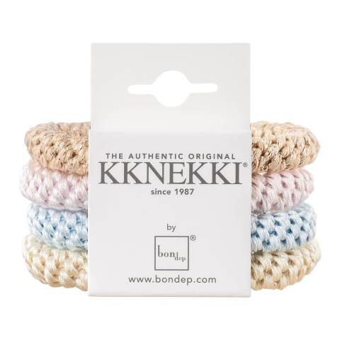 Kknekki Elastische Haarband - 4-pack - Blauw/Crème/Roze/Goud - Kknekki - OneSize - Haaraccessoires