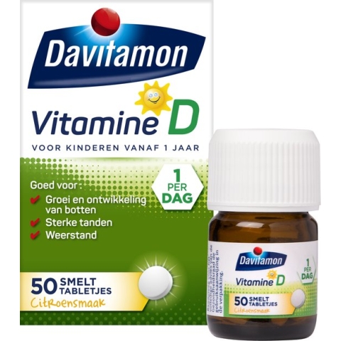 Davitamon Vitamine D Kinderen - Groei en Ontwikkeling - Voedingssupplement - Smelttablet 50 stuks