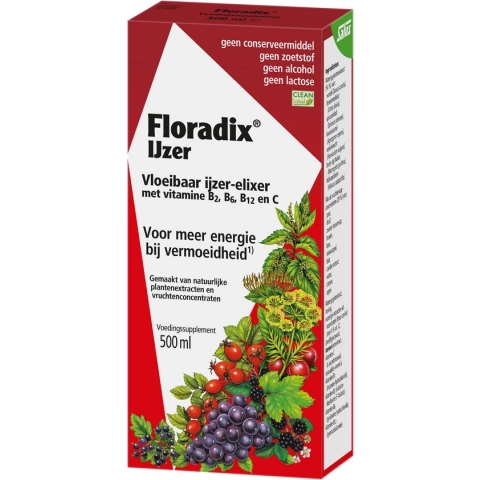 Salus Floradix IJzer-elixir - Mineralen - Bij vermoeidheid - Met ijzer en vitamine B12 - 500 ml