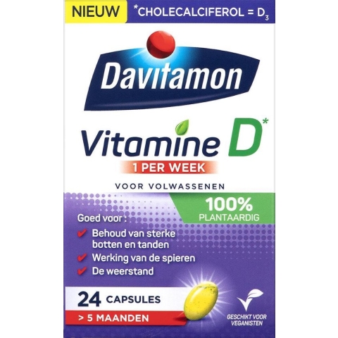 Davitamon Vitamine D - 1 per week - 100% plantaardig  - Vegan – Voedingssupplement - 24 capsules