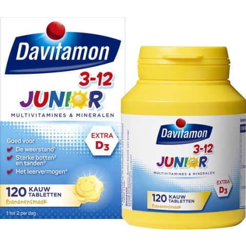 Davitamon Junior 3+ kauwvitamines - multivitamine kinderen - banaan - 120 stuks