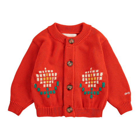 Bobo Choses Vest - Gebreid - Pixel Daisy - Rood - Bobo Choses - 24 mnd - Vesten
