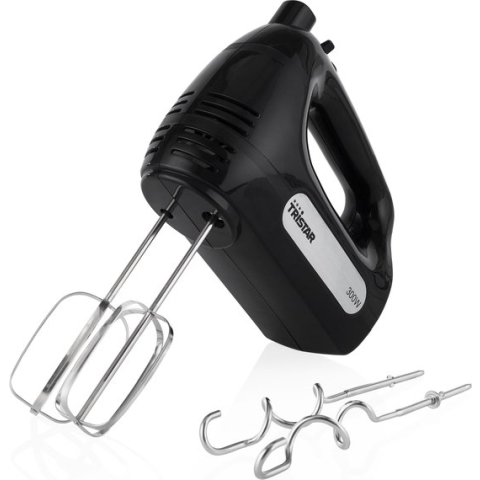 Tristar Handmixer MX-4201 - Mixer - 6 snelheden - Turbofunctie - Deeghaken, Gardes - 300 Watt - Zwart