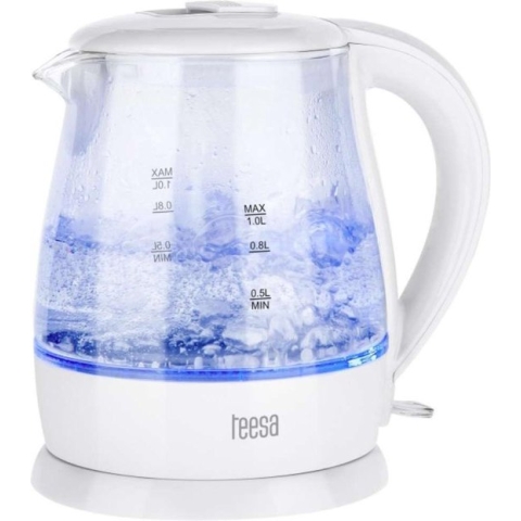 Teesa TSA1030 - Draadloze elektrische waterkoker, 1,0 liter, wit/glas