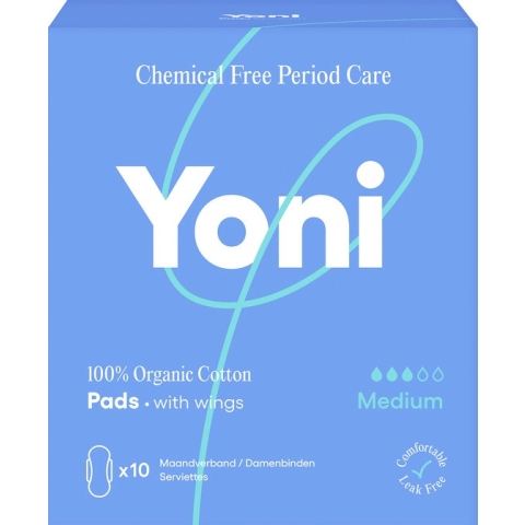 Yoni 100% Biologisch Katoenen Maandverband - Medium - met vleugels - 10 stuks