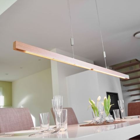 LED hanglamp Nora, natuurlijk eiken, lengte 158 cm Quitani - Woonkamer - Modern - Hout - 1 lamp