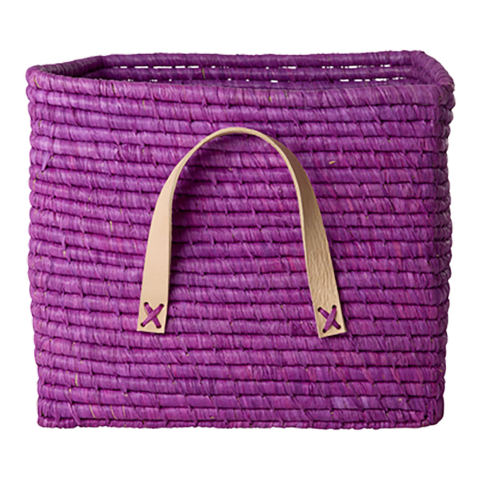 Rice Mand m. Leer Handvat - Raffia - 30x30 cm - Snoeien - Rice - OneSize - Manden