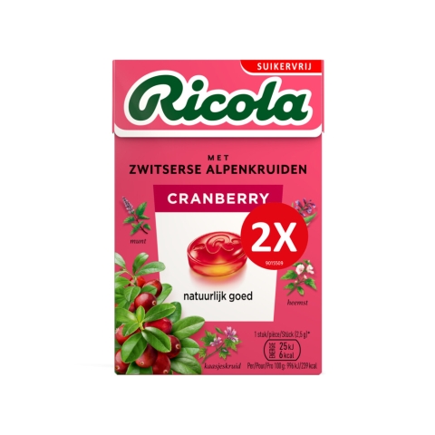 10x Ricola Keelpastilles Duo Cranberry Suikervrij 2 x 50 gr